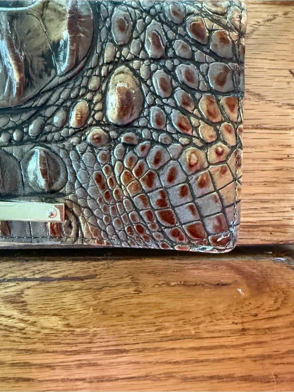 Brahmin Iridescent Brown Croc-Embossed Leather Clutch - Picture 7 of 10